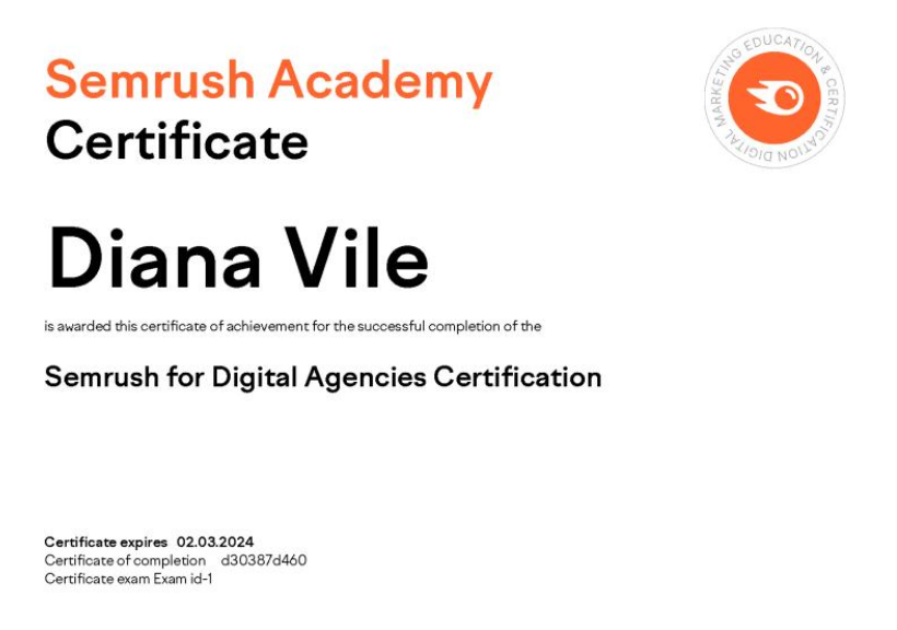 Semrush Digital Agency Certificate
